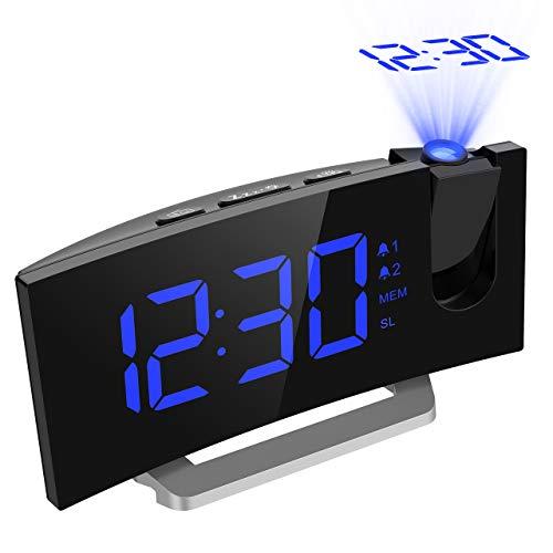 [Actualizado] Mpow Reloj Despertador Digital Proyctor,Pantalla LED 5" Radio Reloj Despertador Proyector de Alarma Dual con 4 Sonidos,3 Tonos,6 Brillos,Puerto USB,12/24 Horas,Snooze,Azul
