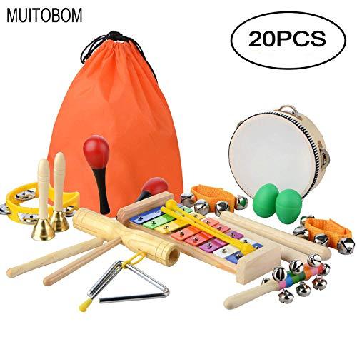 MUITOBOM 20 Pcs Juguetes de Instrumentos Musicales para Niños, Set de Instrumentos Musicales - Juguete de percusión Fun Toddlers Toys Xylophone Glockenspiel de Juguete Set de batería de Ritmo