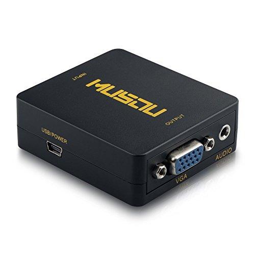 Musou HDMI a VGA Adaptador, HDMI al convertidor de VGA, Viene con conector de audio de 3,5 mm, Salida Full HD 1080P, Negro