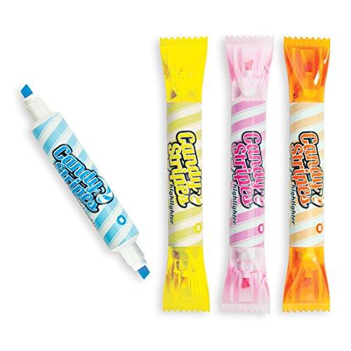 MUSTARD Candy Stripes - Subrayadores y marcadores 2 en 1 con forma de caramelo, Set de 4 subrayadores - Diferentes colores