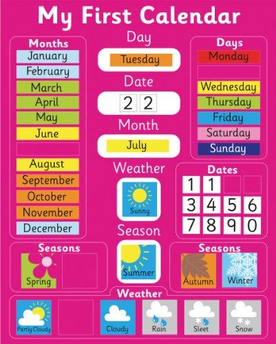My First Magnetic Calendar - PINK (also available in BLUE). Rigid board 40 x 32cm with hanging loop