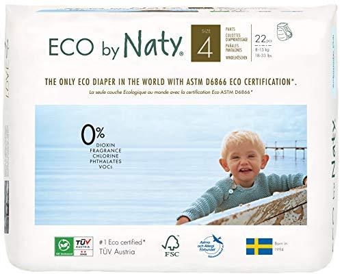 Eco by Naty, Pants, talla 4, 22 pañales, 8-15kg, Suministro para un mes, Pañales Pants Ecológicos Premium Hechos A Base de fibras Vegetales. sin Sustancias Nocivas
