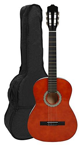 NAVARRA NV11 - Guitarra clásica 4/4 honey con bordes negro incl. funda con correas tipo mochila y bolsillo para partituras/accesorios, 2 Púa