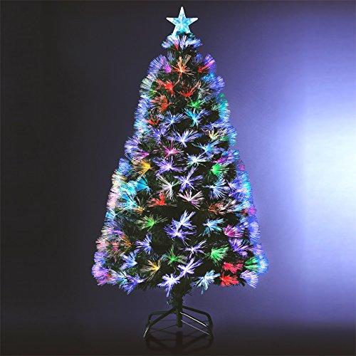 Árbol de Navidad artificial iluminado con fibra óptica + 170 LED Multicolor + 8 Juegos de luces - pie incluído - Altura 150 cm - ¡Mágico!