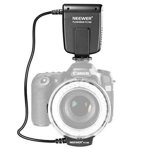Neewer FC100 - Flash macro/anular para  cámaras SLR Canon, Nikon,Olympus, Pentax de lente de 52, 55, 58, 62, 67, 72, 77mm y Canon digital EOS Rebel T1i (500D), T2i (550D), XSI (450D),XTI (400D), XT (350D), 60D , 50D, 40D, 30D, 20D, 10D, 1D, 5D Mark 2, 5D Mark 3, Nikon D7000, D3200, D3100, D5100, D5000