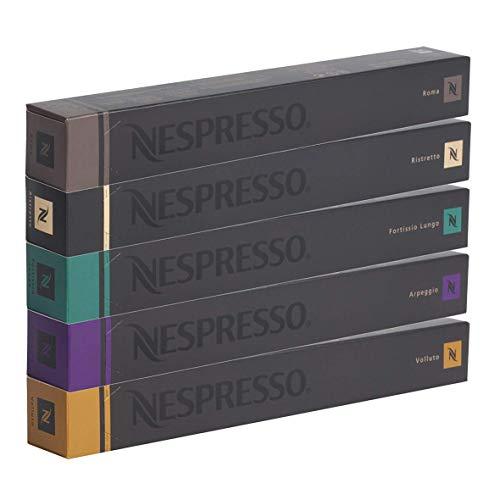 Nespresso Cápsulas originales Caffe Surtido, 50 Cápsulas - 10 x Roma 10 x Ristretto 10 x Fortissio 10 x Arpeggio 10 x Volluto - Compatibles originales