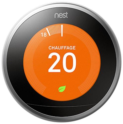 Nest Learning Thermostat 3rd gen. - Termostato inteligente (Acero inoxidable, Analógico, 53 x 53 mm, lithium-ion) Edición Francesa
