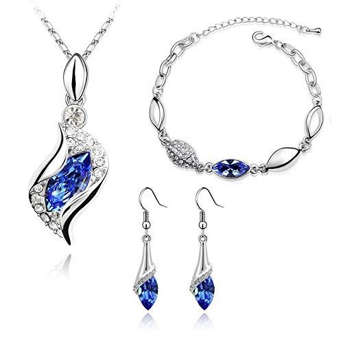 niceeshop(TM) Mujeres Juego de Joyería de Pulsera Collar Pendientes de Diamantes de Imitación (Azul y Plata)