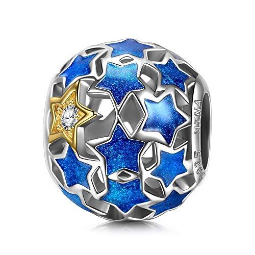 NINAQUEEN Charm Encaja con Pandora Regalos Originales para Mujer Navidad Estrellas Azules Plata 925 Abalorios