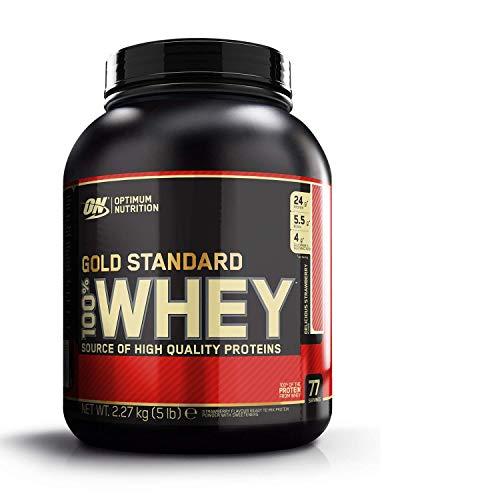 Optimum Nutrition ON Gold Standard 100% Whey Proteína en Polvo Suplementos Deportivos con Glutamina y Aminoacidos Micronizados Incluyendo BCAA, Fresa Deliciosa, 77 Porciones, 2.27 kg
