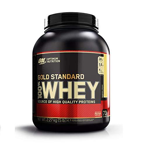 Optimum Nutrition ON Gold Standard 100% Whey Proteína en Polvo Suplementos Deportivos con Glutamina y Aminoacidos Micronizados Incluyendo BCAA, Crema de Plátano, 73 Porciones, 2.27 kg
