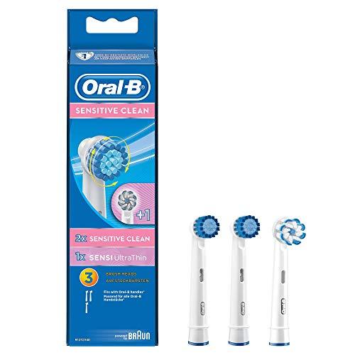 Oral-B - Cabezales de Recambio, Pack de 3 Recambios para Cepillo de Dientes Eléctrico Recargable, 2 Cabezales de Recambio Sensitive Clean y 1 Cabezal de Recambio Sensi Ultrathin