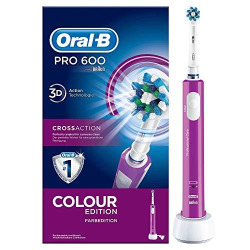 Oral-B PRO 600 CrossAction Cepillo de Dientes Eléctrico Recargable con Tecnología Braun, Edición Purple
