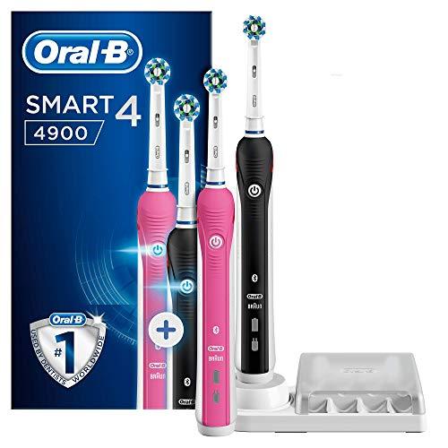 Oral-B Smart 4 4900 CrossAction - Cepillo Eléctrico Recargable con Tecnología de Braun, 2 Mangos: 1 Rosa Y 1 Negro, 3 Modos Incluyendo Blanqueante Y Dientes Sensibles Y 2 Cabezales de Recambio