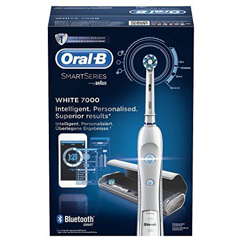 Oral-B White 7000 CrossAction Smart Series - Cepillo de dientes eléctrico recargable con conectividad Bluetooth y tecnología Braun