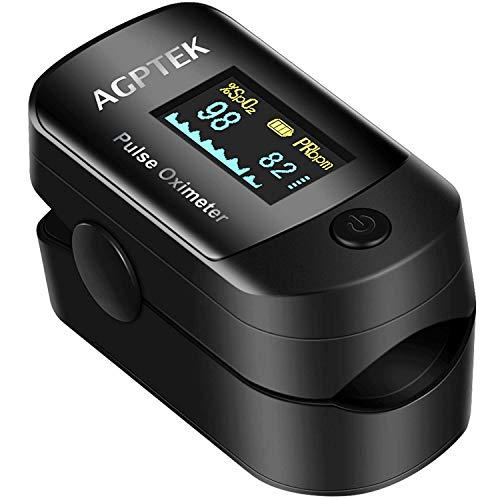 Oxímetro de Pulso de AGPTEK, Pulsioxímetro de Dedo y Monitor de Frecuencia Cardíaca con Pantalla OLED, Alarma y Función de Auto-Apagado ect, Color Negro