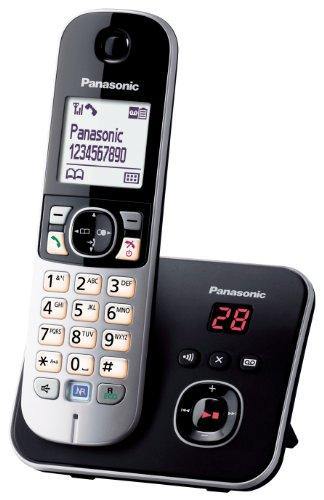 Panasonic KX-TG6821FRB - Teléfono inalámbrico digital (manos libres, pantalla LCD), color negro y plateado
