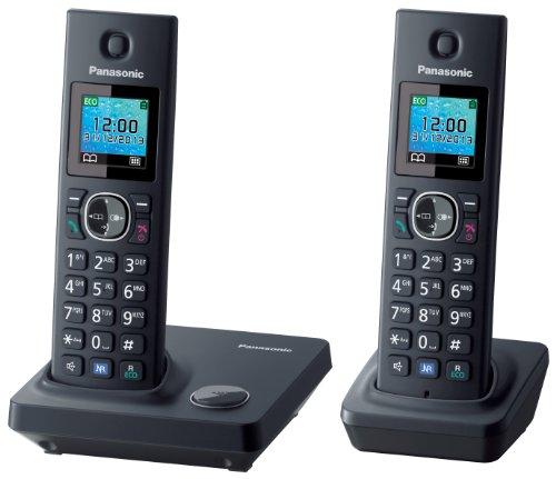 Panasonic KX-TG7852 - Teléfono fijo inalámbrico Dúo (LCD de 1.45" de color , identificador de llamadas 70 números, Intercomunicación, bloqueo de llamadas, modo ECO, manos libres), Negro, TG7852 Dúo