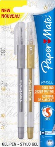 Paper Mate 300 - Juego de bolígrafos de tinta de gel (2 unidades), color dorado y plateado