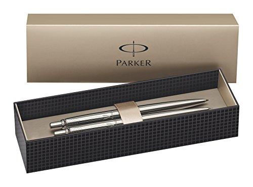 Parker Jotter - Bolígrafo de punta de bola con caja y lápiz portaminas, acero inoxidable, adornos en cromo