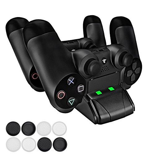 PECHAM Mini cargador para DualShock 4 con LED - Estación de carga USB para mandos de Playstation 4 / PS4 Pro / PS4 Slim