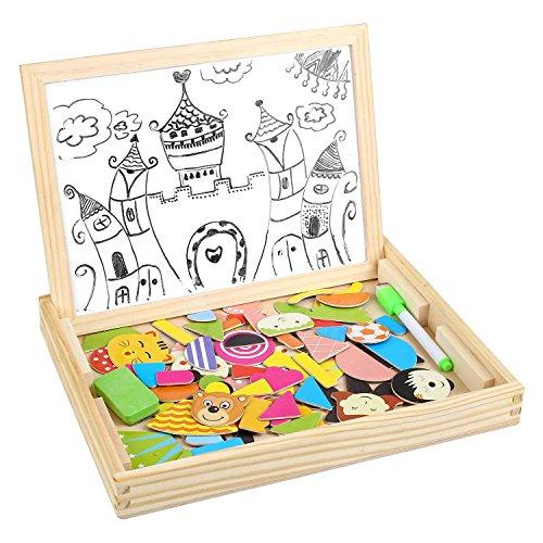 Peradix Juguete de Madera Pizarra Blanca Tablero Magnéticos Educativos Cara Doble con Caballete Puzzle para Niños Infantil