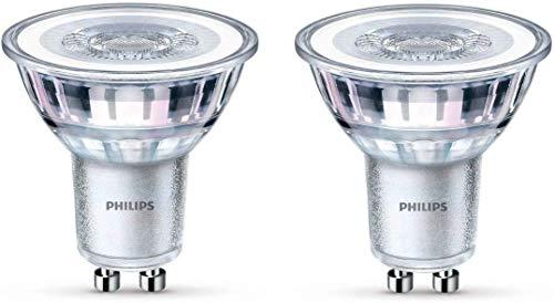 Philips Lighting Bombilla LED Foco GU10 Cristal Pack de 2, 4.6 W equivalente a 50 W, luz blanca cálida, 355 lúmenes, no regulable, ángulo de apertura de 36º