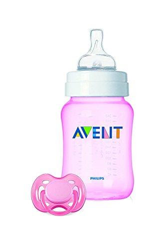 Philips Avent SCD783/18 - Set regalo Classic+ de inicio para recién nacidos, con biberón de 260 ml y chupete, 0 a 6 meses, anticólico, color rosa