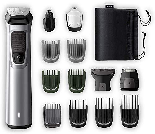 Philips Barbero MG7720/15 - Recortador de barba y precisión 14 en 1 tecnología Dualcut, autonomía de 120 minutos, batería, negro, plata
