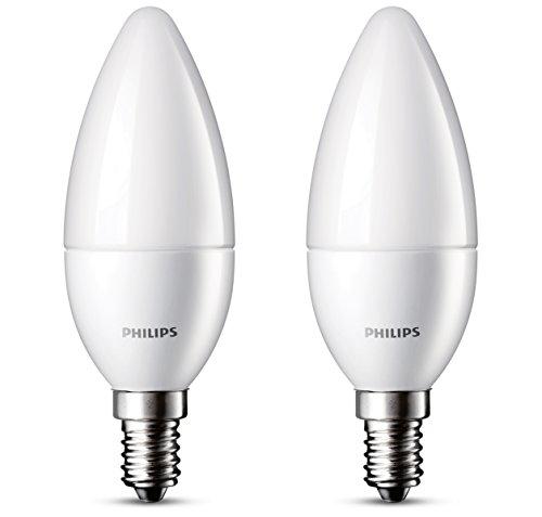 Philips Pack de 2 bombillas LED vela mate E14, 3 W, blanco, 2 unidades