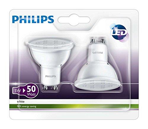 Philips Foco LED, 4,5 W/50 W, casquillo GU10 4.5 W, Blanco, Pack de 2 unidades