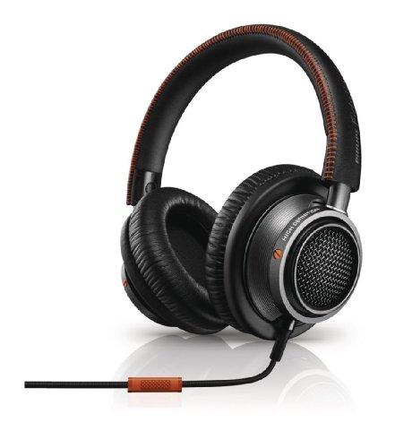 Philips Fidelio L2BO/00 - Auriculares de diadema cerrados en aluminio (Hi-Res, diseño en piel, almohadillas con espuma de memoria, micrófono), negro y naranja