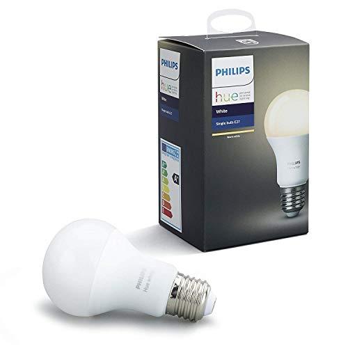Philips Hue White - Bombilla LED E27 Individual, 9.5 W, Iluminación Inteligente, Luz Blanca Cálida Regulable, Compatible con Amazon Alexa, Apple Homekit y Google Assistant)