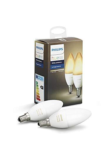 Philips Hue White Ambiance - Bombilla LED E14, 6 W, iluminación inteligente, todos los tonos de blanco, compatible con Amazon Alexa, Apple HomeKit y Google Assistant, 2 unidades