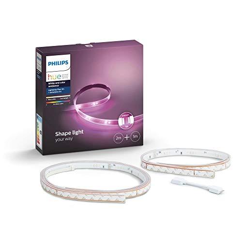 Philips Hue White and Color Ambiance Pack de Lightstrip plus Tira de Luz Led, (Compatible con Amazon Alexa, Apple Homekit y Google Assistant), 2 m con Enchufe y Extensión de 1 m