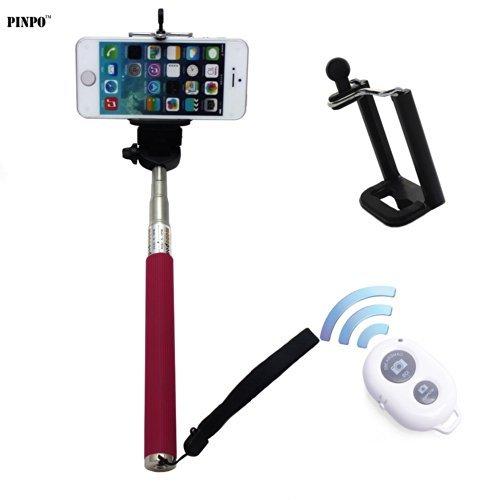 PINPO (TM) - Selfie Stick / Palo para selfies y trípode compatible con móviles de entre 40 y 70mm de anchura (disparador con bluetooth, extensible e impermeable) - Color Rosa