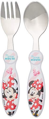 POS 423073 - Juego de tenedor y cuchara infantiles (2 piezas, acero inoxidable), diseño de Minnie Mouse