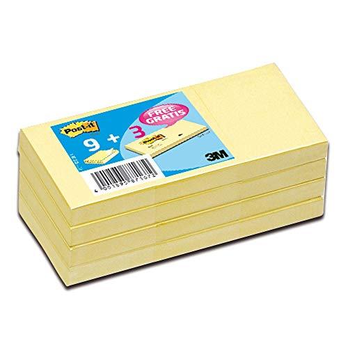 Post-It Notes - Paquete de 12 x 100 notas autoadhesivas (38 x 51 mm), amarillo