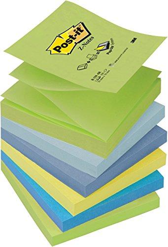 Post-it Pack 6 Blocs Notes Z-Notes Colores Fantasía verde pastel, azul clielo, azul oscuro, amarillo neón, azul ultra, verde ultra. 100 hojas/bloc