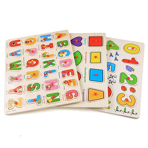 Profun Rompecabezas de Madera de 56 PCS de Alfabeto Número Gráfico Puzzle Juguete para Aprendizaje para Niños