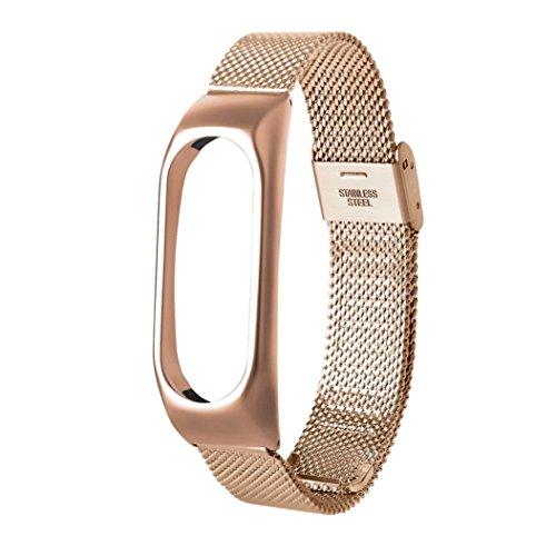 Nueva pulsera ligera de acero inoxidable de moda Correa de reloj inteligente Xinan Para Xiaomi MI Band 2 (Oro rosa)