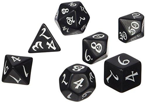 Q WORKSHOP Classic Black & White RPG Ornamented Dice Set 7 polyhedral Pieces