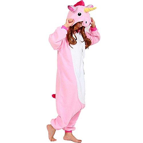 QUMAO Pijama Animal Unicornio Entero para Adultos Pijama Mono Animal para Mujer Hombre Disfraz para Navidad con Capucha Invierno Franela