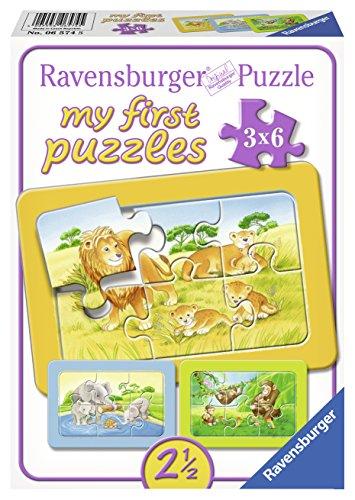Ravensburger 06574 My First Puzzles - Puzle Infantil con Marco (3 x 6 Piezas), diseño de Mono, Elefante y león
