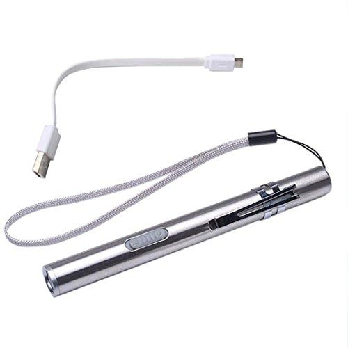 Rcool Mini Portátil USB Recargable linternas LED Impermeable linterna llavero lámpara (Plateado)