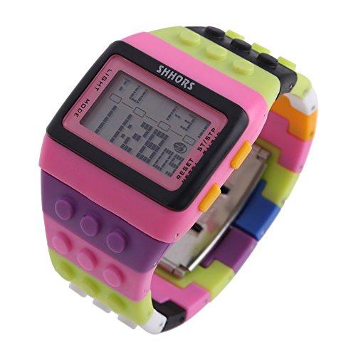 Reloj digital multifunción de pulsera con los colores del arcoíris para niños de Shhors, resistente al agua, led, para nadar o hacer deporte (estilo 8)