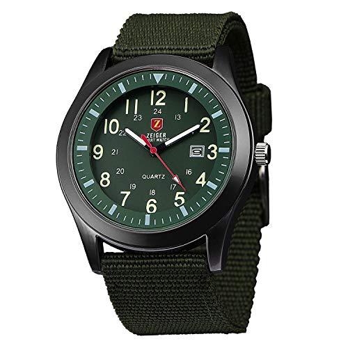 Relojes de Pulsera Zeiger Reloj Hombre Cuarzo Reloj Hombre Militar Reloj Hombre Deportes Date Fluorescence Canvas Nylon Verde W283FR-FBA
