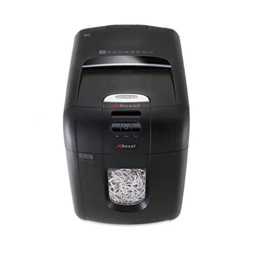 Rexel Auto+ 100X - Destructora de papel con alimentación automática (corte en confeti, cuchilla autolimpiable, 26 litros), color negro