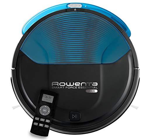 Rowenta Smart Force Essential Aqua RR6971WH - Robot aspirador 2 en 1, aspira y friega, con sensores anticaída, 150 minutos de autonomía, incluye mando a distancia y base de carga, Negro/ Azul Oscuro