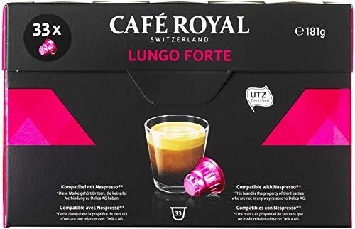 Café Royal Lungo Forte 132 cápsulas compatibles con Nespresso (R)* - Intensidad: 8/10 - 4 x Pack de 33 cápsulas - para el sistema Nespresso (R)* - UTZ 100 % Arábica